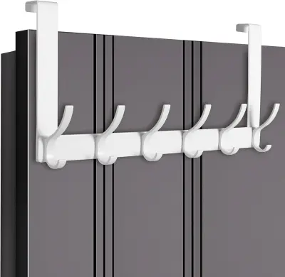 Vješalica za vrata s 6 kuka, zidna kuka za kapute od svemirskog aluminija Bijela