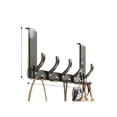 Kuka za vrata od svemirskog aluminija s 5 kuka - Nije potrebno bušenje Crna