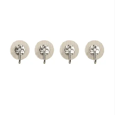 4-Pack No Drilling Strong Adhesive Wall Hooks - Damage-Free Hanging Srebrna