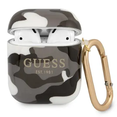 Torbica za AirPods silikon polutvrda maskirni dizajn Guess - siva