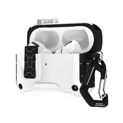 Zaštitna futrola za AirPods 4 - TPU+PC, Magnetsko zatvaranje, Postolje za telefon, Kuka za privjesak za ključeve Bijela