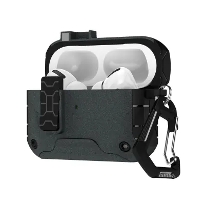 Robusna maska za Bluetooth slušalice kompatibilna s AirPods Pro/Pro 2 - Zaštitna maska otporna na udarce s bravom i karabinerom Siva