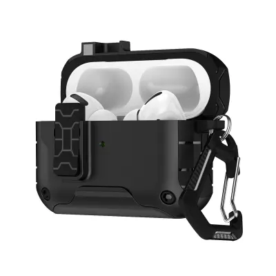 Zaštitna futrola kompatibilna s AirPods 4 - TPU+PC, magnetsko zatvaranje, podrška za bežično punjenje, s karabinerom Crna