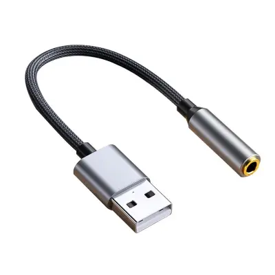 0.2m USB na 3.5mm audio kabel kompatibilan s računalima, slušalicama i mikrofonima - Siva pletena konstrukcija Siva