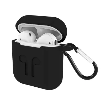 Maska AirPods 1 / 2 Meka Protiv otisaka prstiju i ogrebotina s karabinerom Crna