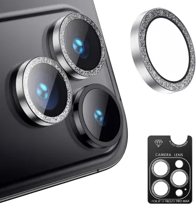 Sparkle štitnik za leću kamere kompatibilan s iPhone 17 Pro/17 Pro Max - Srebrno kaljeno staklo Srebrna