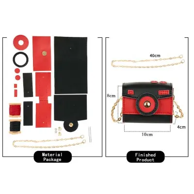 DIY komplet materijala za torbicu za kameru kompatibilan s PU mini torbicom za kameru s lančićem, višebojna, 10cm x 8cm x 4cm Crna+Crvena