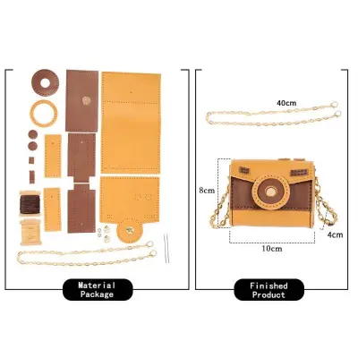 DIY komplet materijala za torbicu za kameru kompatibilan s PU mini torbicom za kameru s lančićem, višebojna, 10cm x 8cm x 4cm Khaki+Tamno smeđa