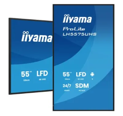 Monitor IIYAMA ProLite LH5575UHS-B2AG 139,7 cm (55''), 4K UHD, IPS, 500 cd/m², 24/7 rad, HDMI/DP/USB, crna boja, Digitalni zaslon