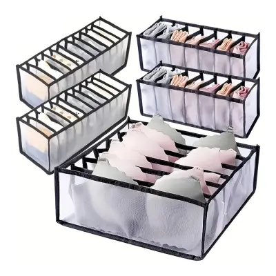 5-Piece Separated Storage Box Set - Trousers, Socks, and Underwear Organizer Crna