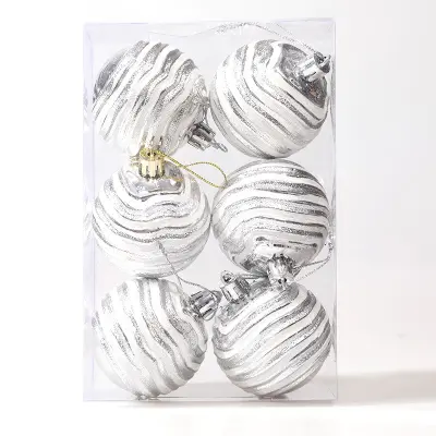 Božićne kuglice Zebra Ball 6cm - Set od 6, svečani ukrasi za drvce Srebrna