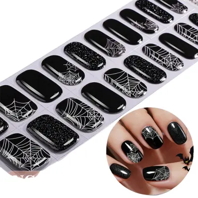 Halloween Glow Semi Cured Gel Nail Wraps Set - Tamne naljepnice za nokte s UV LED paučinom Višebojno