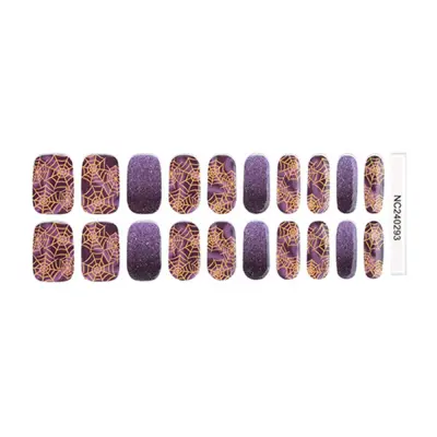 Glow in the Dark Semi Cured Gel Nail Stickers Kit - Halloween Spider Web UV Nail Wraps Višebojno