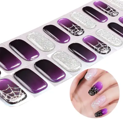 Halloween Glow in the Dark Semi Cured Gel Nail Stickers - Spider Web UV LED Nail Wraps Višebojna