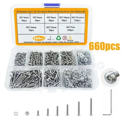 660PCS 304 set vijaka i matica od nehrđajućeg čelika sa šesterokutnom utičnicom - M2 asortiman s gumbastom glavom Srebrna
