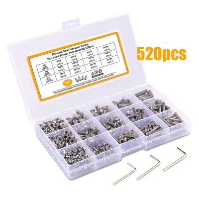 520PCS 304 set vijaka i matica s šesterokutnom utičnicom od nehrđajućeg čelika Srebrna