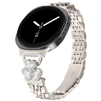 Narukvica za sat od nehrđajućeg čelika sa srcem djeteline i sedam perli, kompatibilna sa Samsung Watch 8/8 Classic Srebrna