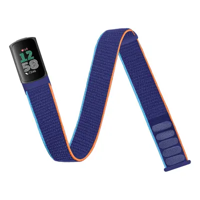 Najlonski remen kompatibilan s Fitbit Charge5/6, tamnoplavi, prozračni remen otporan na znoj s čičak trakom Plava