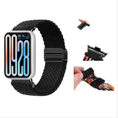 Xiaomi 8 Pro pletena magnetska narukvica za brzo otpuštanje, kompatibilna s Xiaomi 8 Pro fitness trackerom, crna najlonska narukvica s udobnim prozrač