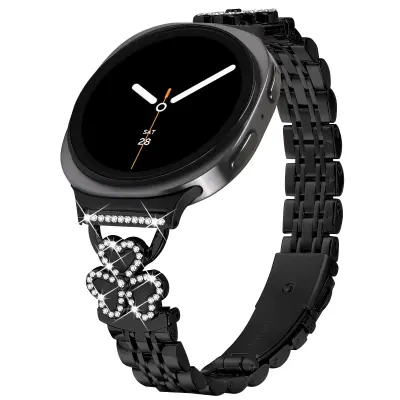 Remen za sat od nehrđajućeg čelika sa srcem djeteline i sedam perli, kompatibilan sa Samsung Watch 8/8 Classic Crna