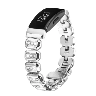 Fitbit Inspire Square Diamond Butterfly Buckle Strap Srebrna