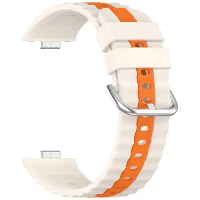 Vertikalni dvobojni silikonski remen s prugama kompatibilan s Huawei Watch Fit 4, Fit 4 Pro, Fit 3 Bijela+Narančasta