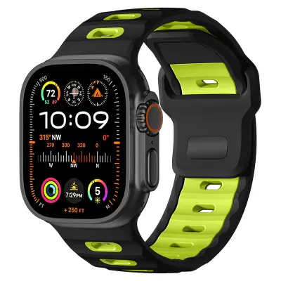 Stilska silikonska narukvica za Apple Watch 42/44/45/46/49mm Crna+Zelena