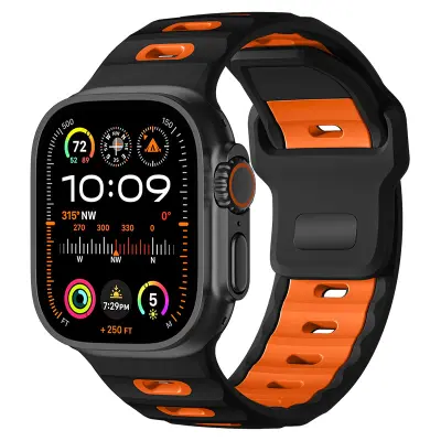Stilski silikonski remen za Apple Watch Series 1-10 Crna+Narančasta
