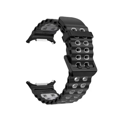 Silikonska sportska narukvica kompatibilna sa Samsung Watch Ultra - stil Ocean Band Crna+Siva