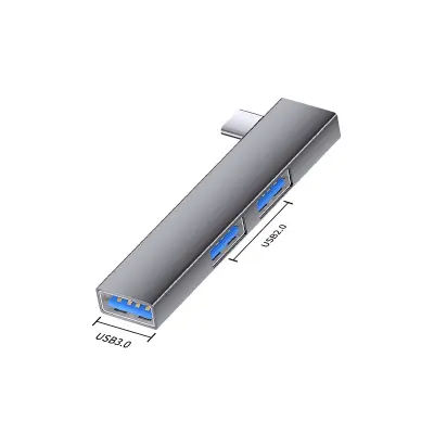 Višenamjenski proširivač: TYPE-C na dvostruki USB 2.0 + USB 3.0 adapter za prijenosna računala i više Siva