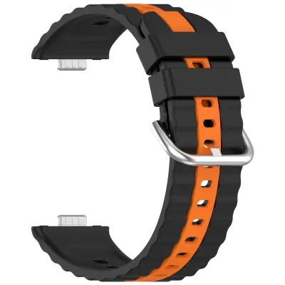 Vertikalni dvobojni silikonski remen s prugama kompatibilan s Huawei Watch Fit 4, Fit 4 Pro, Fit 3 Crna Narančasta