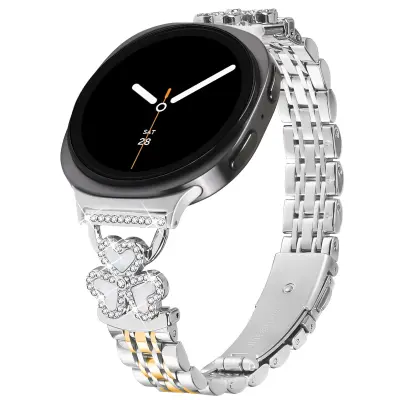 Remen za sat od nehrđajućeg čelika s motivom srca djeteline i sedam perli, kompatibilan sa Samsung Watch 8/8 Classic Srebrna+Zlatna
