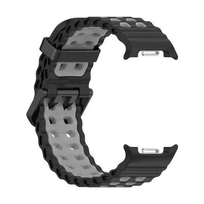Silikonski remen kompatibilan sa Samsung Galaxy Watch8/Watch8 Classic - Ocean Band Style Crna+Siva