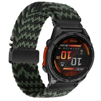 Elastična najlonska tkana narukvica za sat Kompatibilna s Garmin Fenix 8/7X Pro/955/965 s magnetskom kopčom za brzo otpuštanje Crna+Zelena