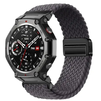 Elastična pletena magnetska narukvica za sat kompatibilna s Amazfit T-Rex 3 - Udobna najlonska traka Siva