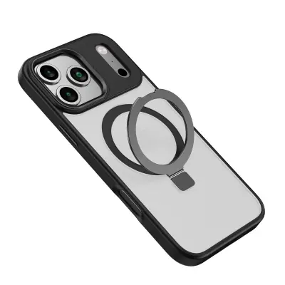 Crna magnetska futrola sa stalkom kompatibilna s iPhoneom 17 - otporna na udarce, protiv otisaka prstiju Crna