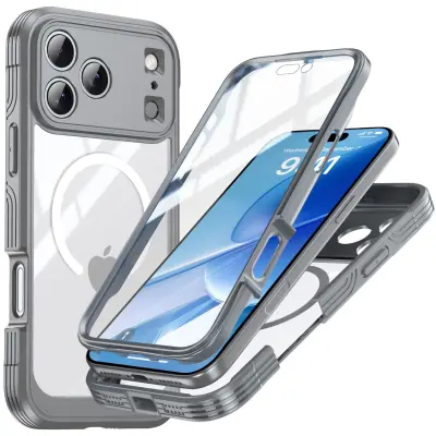 9H Staklena robusna futrola za telefon kompatibilna s iPhone 17 Pro Max - Siva Siva