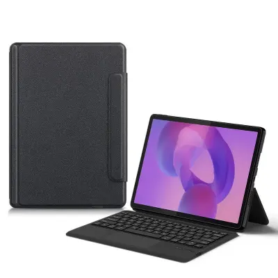 2-u-1 futrola s tipkovnicom i dodirnom pločicom, kompatibilna s Lenovo Yoga Pad Pro AI 12.7-Inch - Crna tekstura kože Crna