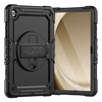 Samsung Galaxy Tab A8 10.5 Inch (2021) zaštitna futrola s remenom za ruku - silikonska futrola otporna na udarce s postoljem Crna