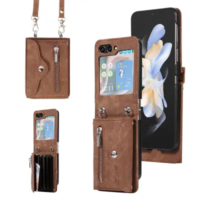 Retro Crossbody futrola za Samsung Z Flip 3 s držačem kartica Smeđa
