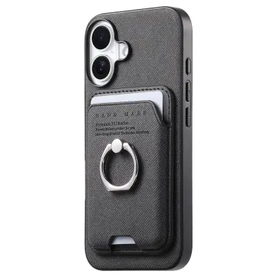 Futrola za telefon s utorom za kartice i prstenastim držačem, kompatibilna sa Samsung S24FE - Crna Crna