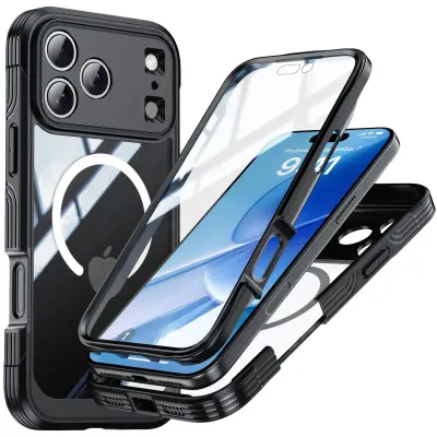 9H staklena udarna futrola kompatibilna s iPhone 17 Air s magnetskim bežičnim punjenjem Crna