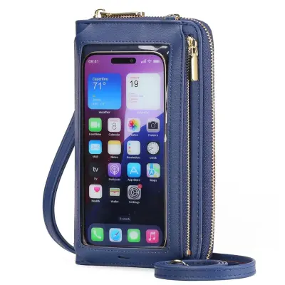 Torbica za telefon preko ramena s dodirnim zaslonom - Ženska višenamjenska mini torbica-novčanik protiv krađe Plava