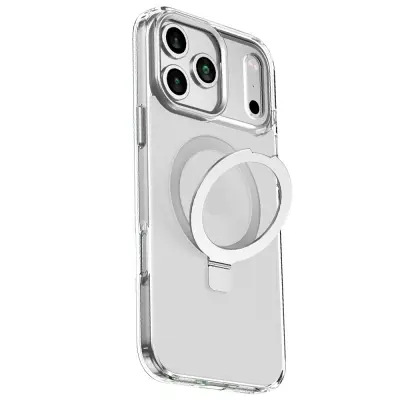 Srebrna magnetska futrola s postoljem kompatibilna s iPhone 16 Plus - otporna na udarce i protiv otisaka prstiju Srebrna