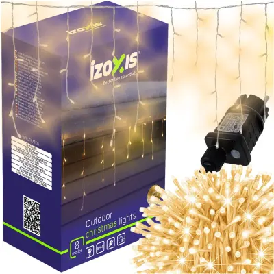 Vanjske novogodišnje lampice zavjesa 300 LED toplo bijela 8 funkcija 15m