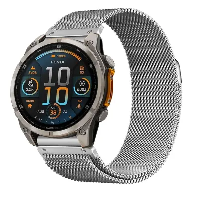 Milanski magnetski metalni remen kompatibilan s Garmin Fenix 8/965/Tactix 8 Srebrna