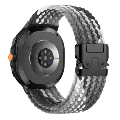 Elastična pletena najlonska narukvica s kopčom na padobran, 40/44mm, kompatibilna sa Samsung Galaxy Watch 8 Classic Crna+Siva