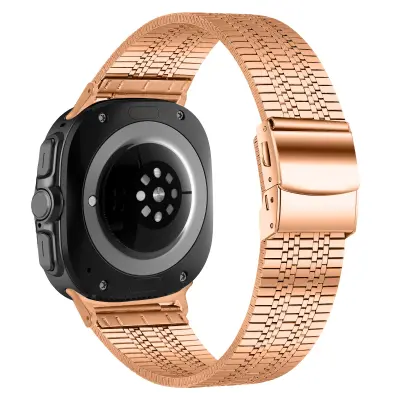 Vrhunski remen od nehrđajućeg čelika s kopčom za kornjaču i pet perli za Samsung Galaxy Watch ultra 8 Ružičasto zlato