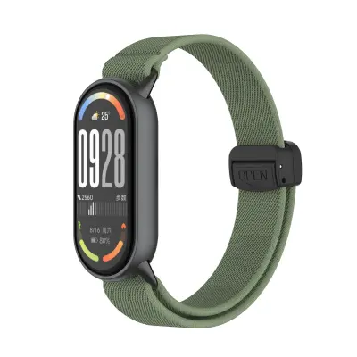Pletena elastična narukvica za sat s magnetskom kopčom, kompatibilna s Xiaomi 10\/9\/8 serijom - s metalnim konektorom Zelena