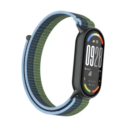 Najlonski remen kompatibilan s Xiaomi Mi Band 10/9/8 (Redovno izdanje) s metalnim konektorima Zelena+Plava